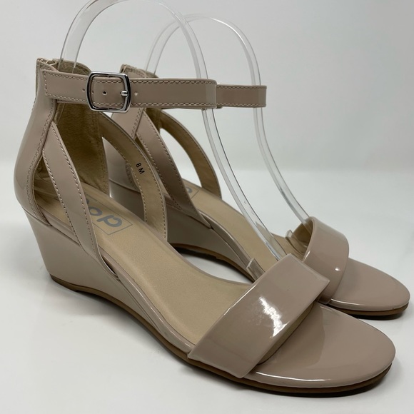 pop | Shoes | Pop Strasberg Womens Wedge Sandals Nude Ankle Strap Buckle  Back Zip Size 8 M | Poshmark